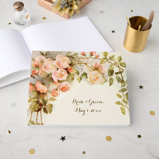 Livro De Visitas Casamento Antigo Flor Rosa Rosa Vintage