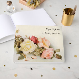 Livro De Visitas Casamento Antigo Flores de Jardim Rosa Vintage