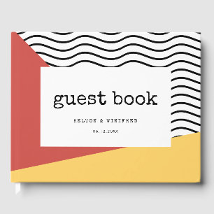 Livro De Visitas Casamento ao estilo Memphis de Pop art dos anos 80