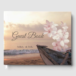 Livro De Visitas Casamento ao Pôr do Sol na Praia, Plumeria