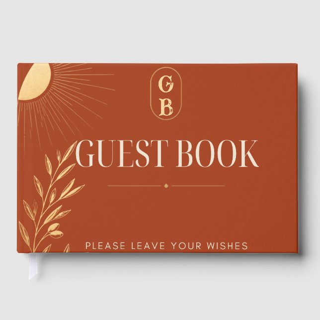 Livro De Visitas Casamento ao Sol Boho de Terracota (Frente)