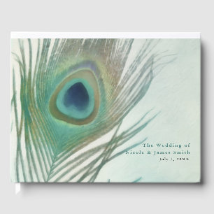 Livro De Visitas Casamento Aquarela Boho Chic Pena de Pavão