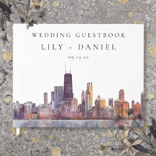 Livro De Visitas Casamento Aquarela da Silhueta de Chicago