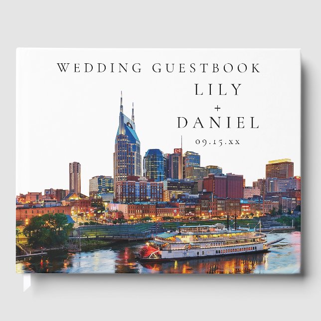 Livro De Visitas Casamento Aquarela do Nashville Riverfront (Frente)