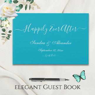 Livro De Visitas Casamento Azul Aqua Mínimo Elegante Moderno