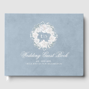 Livro De Visitas Casamento azul branco e empoeirado da respiração