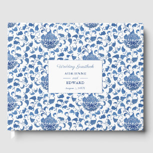 Livro De Visitas Casamento Azul Clássico Chic Chinoiserie