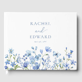 Livro De Visitas Casamento Azul com Derrame Floral Elegante