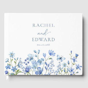Livro De Visitas Casamento Azul com Derrame Floral Elegante