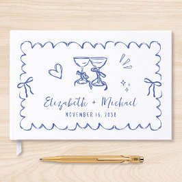 Livro De Visitas Casamento Azul Com Quadro De Onda Whimsical Desenh