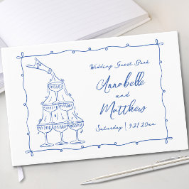 Livro De Visitas Casamento Azul Desenhado à Mão Caprichoso