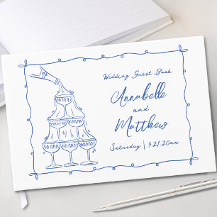 Livro De Visitas Casamento Azul Desenhado à Mão Caprichoso