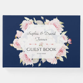 Livro De Visitas Casamento Azul do Marinho Geométrico bonito Blush 