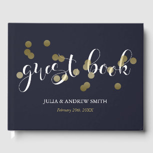 Livro De Visitas Casamento azul escuro & Dourado dos confetes