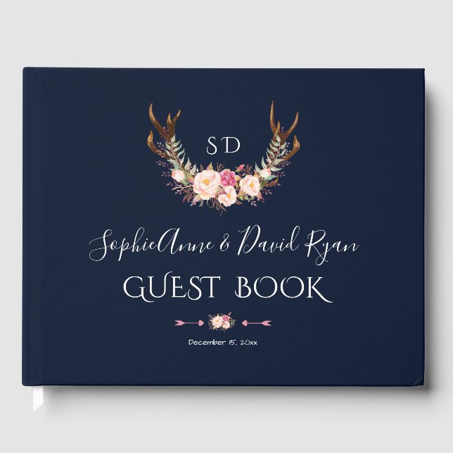 Livro De Visitas Casamento Azul Escuro Escuro da Borgonha (Frente)