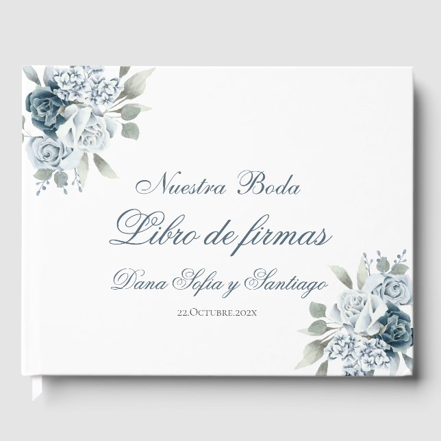 Livro De Visitas Casamento Azul Floral Espanhol (Frente)