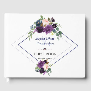 Livro De Visitas Casamento Azul Lavanda Púrpura Marinho Elegante