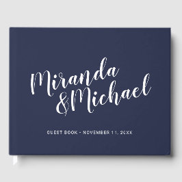 Livro De Visitas Casamento Azul Marinho Náutico com Script Moderno