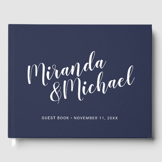 Livro De Visitas Casamento Azul Marinho Náutico com Script Moderno (Frente)