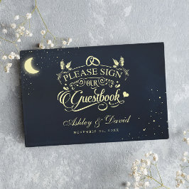 Livro De Visitas Casamento Azul Meia-Noite Estrelas Lua Celestial