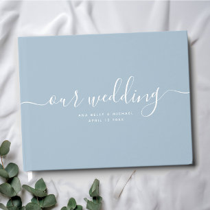 Livro De Visitas Casamento Azul Mínimo Elegante Chic Dusty Moderno