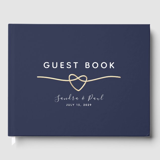 Livro De Visitas Casamento Azul Naval Dourado Minimalista (Frente)