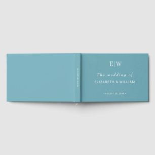 Livro De Visitas Casamento Azul Retro Simples Elegante com Monogram