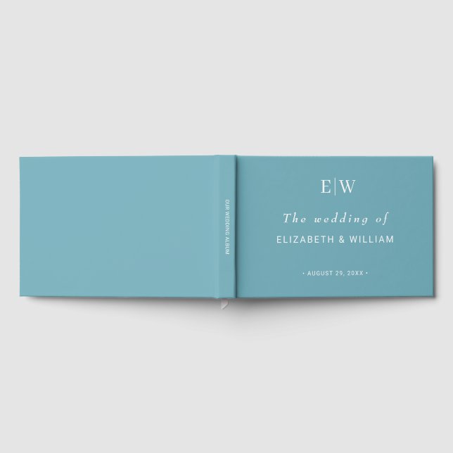 Livro De Visitas Casamento Azul Retro Simples Elegante com Monogram (Completo)