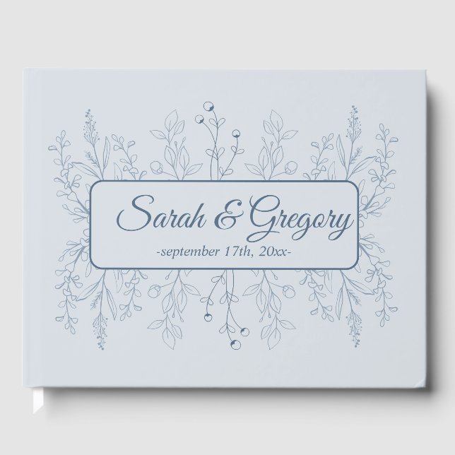 Livro De Visitas Casamento Azul Simples Boho Floral Dusty (Frente)
