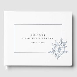 Livro De Visitas Casamento Azul Simples Elegante Floral Dusty