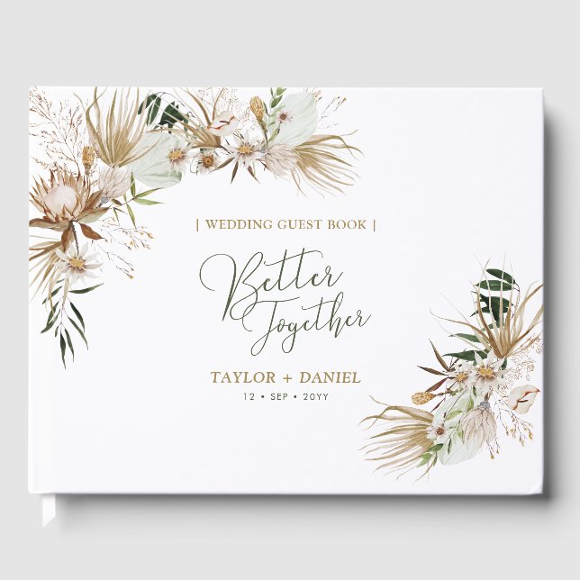 Livro De Visitas Casamento Boêmio Verde e Dourado Boho (Frente)