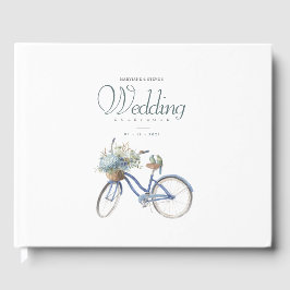 Livro De Visitas Casamento Bohemian Blue Bicycle Watercolor