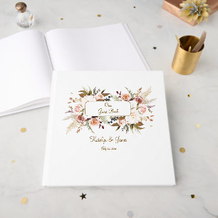 Livro De Visitas Casamento Boho Rosa de Cor Suave/Flores Brancas