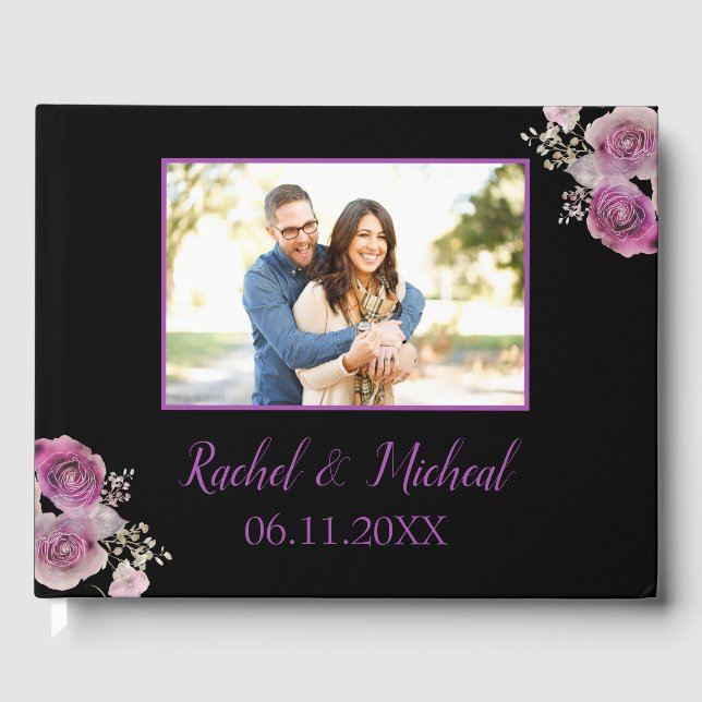 Livro De Visitas Casamento Bonito de Púrpura e Negra (Frente)