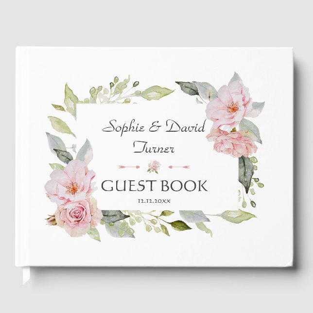 Livro De Visitas Casamento bonito de Sangue Floral Rosa-Rosa (Frente)