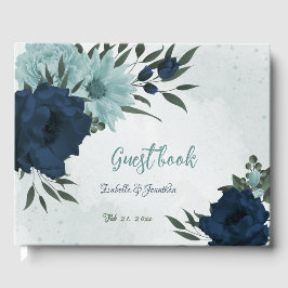 Livro De Visitas Casamento botânico com flores azuis-poeirentas de