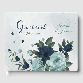 Livro De Visitas Casamento botânico com flores azuis-poeirentas de