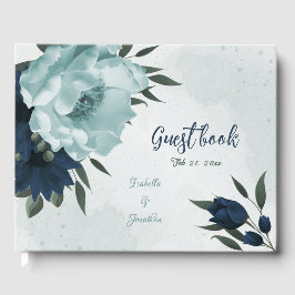 Livro De Visitas Casamento botânico com flores azuis-poeirentas de