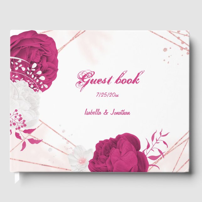Livro De Visitas casamento botânico com flores brancas românticas f (Frente)