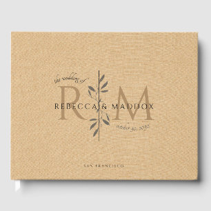 Livro De Visitas Casamento Botânico com Monograma de Caramelo Elega
