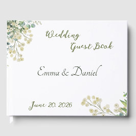Livro De Visitas Casamento Botânico de Eucalipto e Florais Brancas