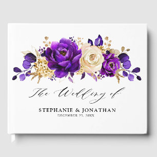 Livro De Visitas Casamento Botânico Dourado Violeta Roxo Real