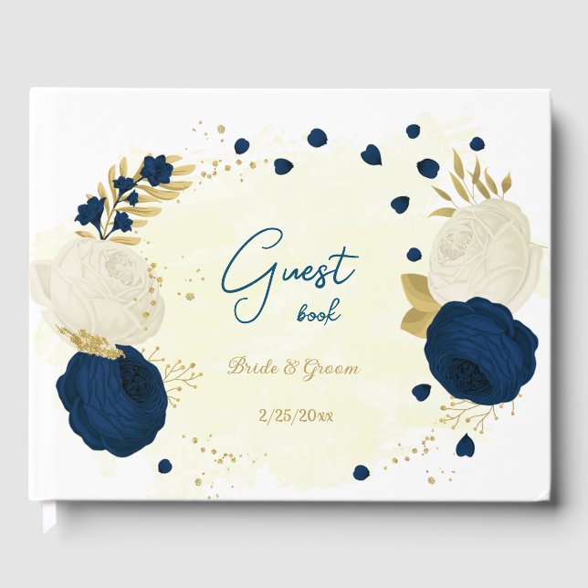 Livro De Visitas Casamento botânico entre marinhos e flores brancas (Frente)