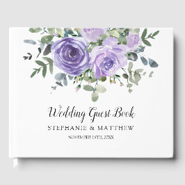 Livro De Visitas Casamento Botânico Eucalyptus Rosas Roxos