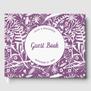 Livro De Visitas Casamento Botânico Floral com Gráfico Roxo Moder