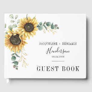 Livro De Visitas Casamento Botânico Floral de Girassol Eucalyptus