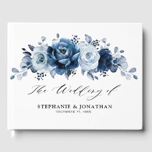 Livro De Visitas Casamento Botânico Floral de Marinho Azul Dusty
