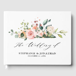 Livro De Visitas Casamento Botânico Floral Rosa-Rosa Pastel Blush