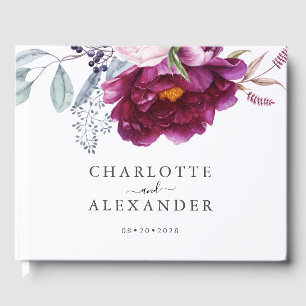 Livro De Visitas Casamento Botânico Floral Violeta Vermelha