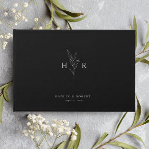 Livro De Visitas Casamento Botânico Mínimo Simples Preto